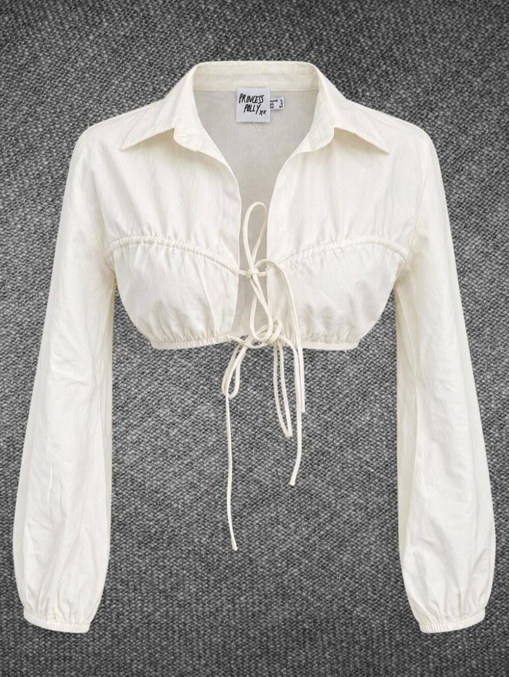 Princess Polly Ivory Cotton Tie Front Crop Top US 2